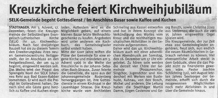 Zeitungsartikel des Schaumburger Anzeigers