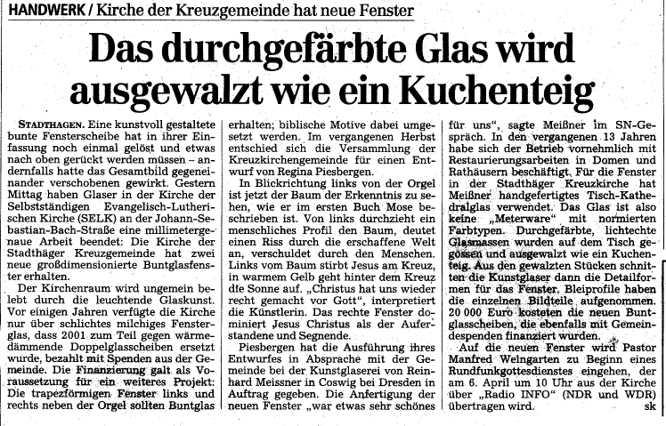Buntfenster Kreuzkirche Schaumburger Nachrichten Artikel